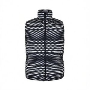 Talbots Down Puffer Vest Women Size XLP XL Petite Black White Polka Dot Full Zip